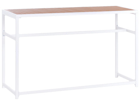 Garden Dining Table White Metal Base Polywood Top 150 x 50 cm 4 Seater Rectangular Indoor Outdoor Rustic Beliani