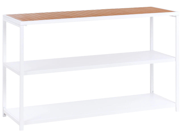 Outdoor Kitchen Island White Steel Polywood Top 150 x 50 x 90 cm  2 Shelves Unit with Top Garden Kitchen Dining Beliani