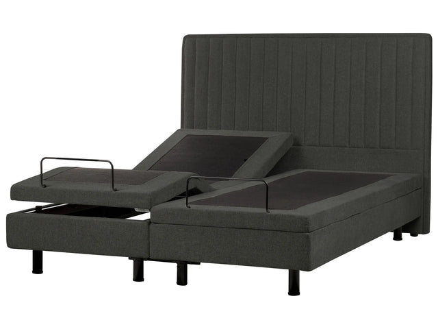 Electric Bed Dark Grey EU King Size 5ft3 Remote Control Adjustable Fabric Upholstery Chenille Beliani