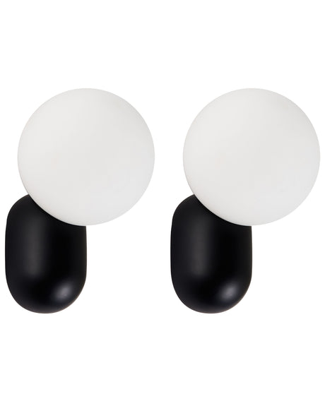 Set of 2 Wall Lamps Black Resin Opaque Glass Globe Lampshade Vintage Style Beliani