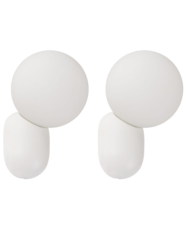 Set of 2 Wall Lamps White Resin Opaque Glass Globe Lampshade Vintage Style Beliani