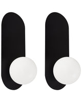 Set of 2 Wall Lamps Black Metal Opaque Glass Globe Lampshade Vintage Style Beliani