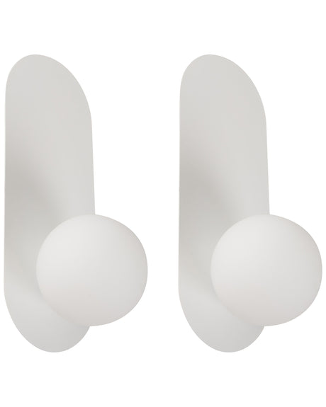 Set of 2 Wall Lamps White Metal Opaque Glass Globe Lampshade Vintage Style Beliani