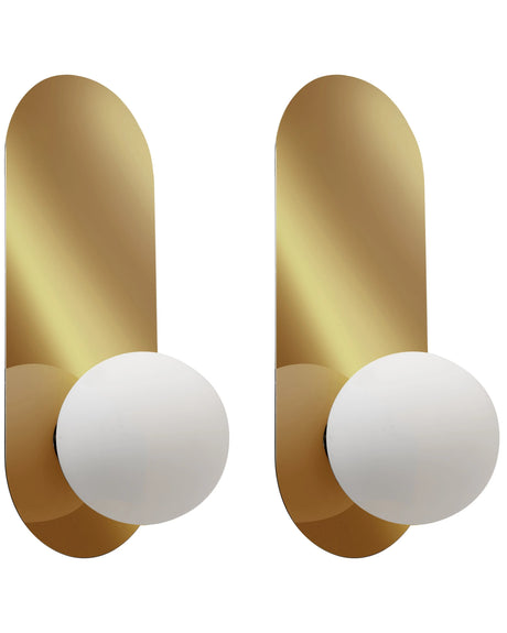 Set of 2 Wall Lamps Gold  Metal Opaque Glass Globe Lampshade Vintage Style Beliani