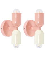 Set of 2 Wall Lamps Pastel Pink Metal Shades Two-Light Up-Down Wall Mounted Lamps Scones Beliani