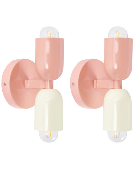 Set of 2 Wall Lamps Pastel Pink Metal Shades Two-Light Up-Down Wall Mounted Lamps Scones Beliani
