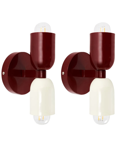 Set of 2 Wall Lamps Red Metal Shades Two-Light Up-Down Wall Mounted Lamps Scones Beliani