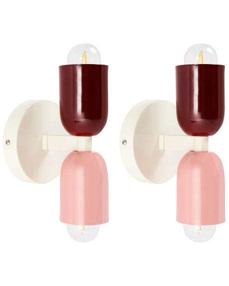 Set of 2 Wall Lamps Multicolour Metal Shades Two-Light Up-Down Wall Mounted Lamps Scones Beliani