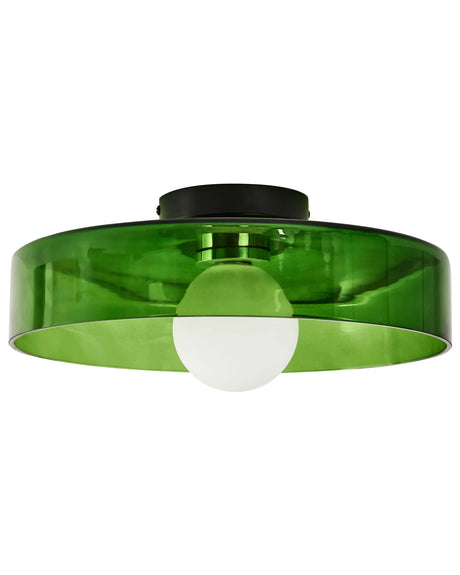 Ceiling Lamp Green Glass Shade Flush Mount Light Fitting for Low Ceilings Beliani
