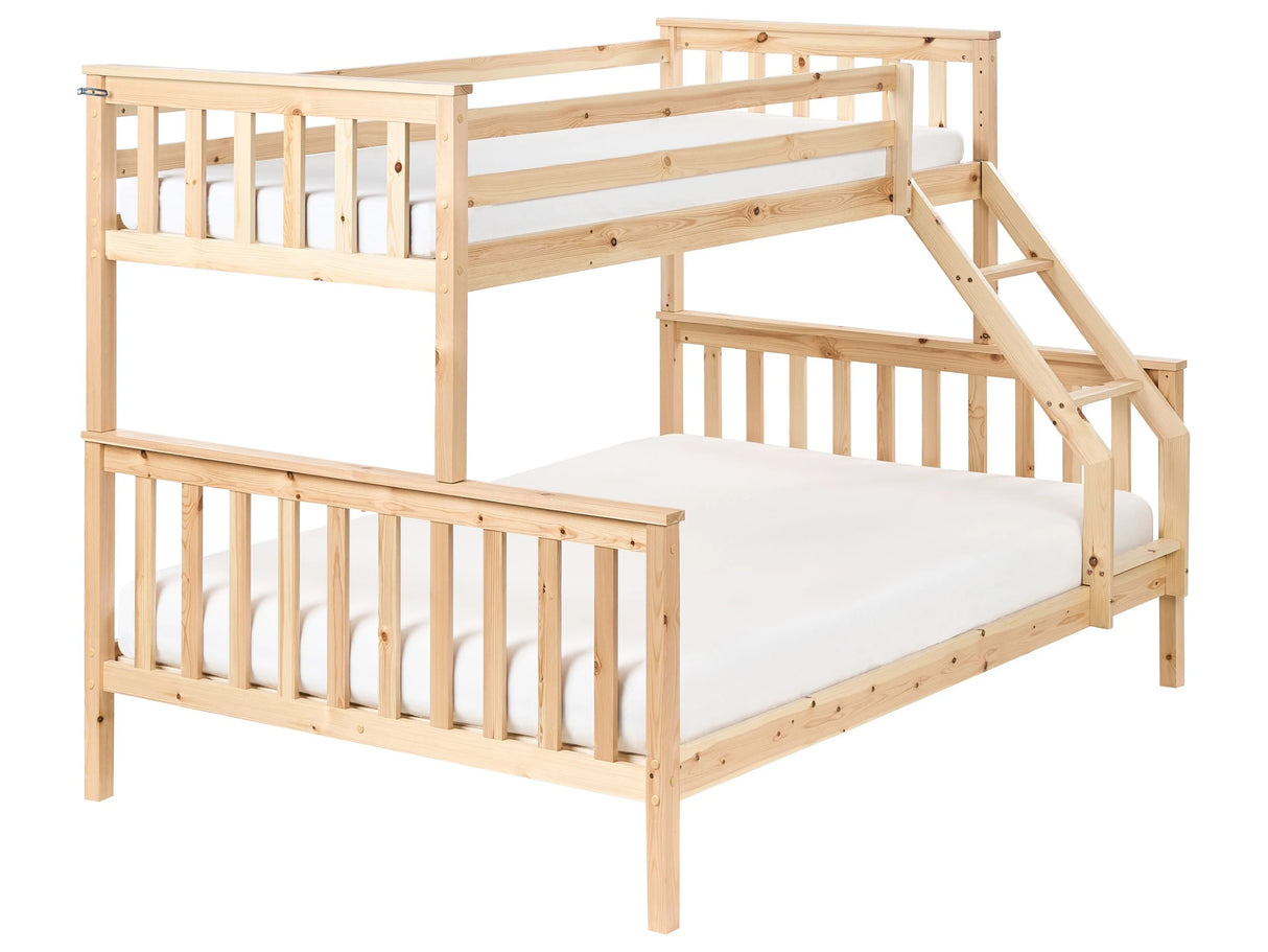 Single over Double Bunk Bed Light Brown Pine Wood 90/140 x 200 cm High Sleeper Children Kids Bedroom Beliani