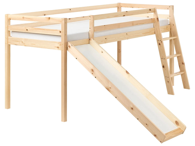 Kids Bed Light Brown Pine Wood EU Single Size 90 x 200 cm with Slatted Frame and Slide Bed for Toddler Beliani