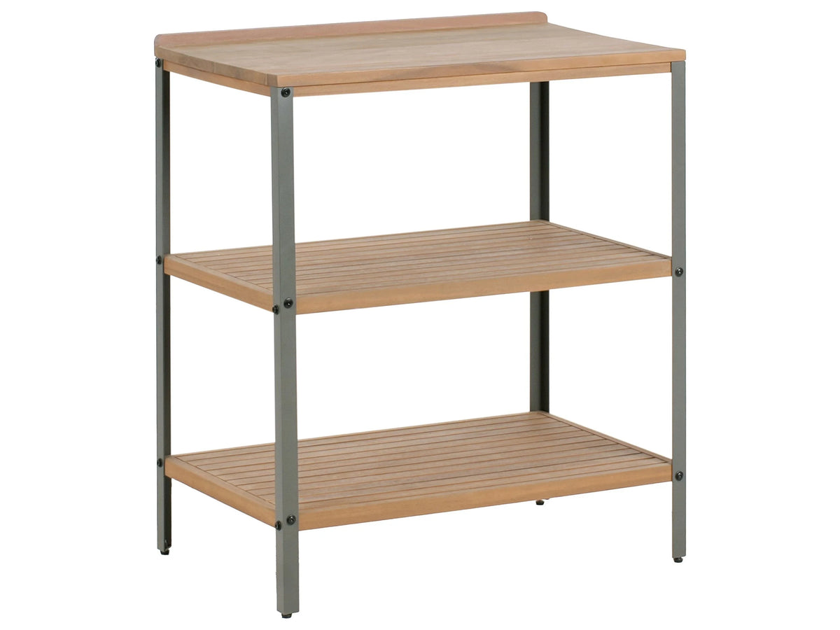 Outdoor Kitchen Island Brown Acacia Wood 2 Shelves Unit with Top 50 x 80 x 92 cm Garden Kitchen Dining Beliani