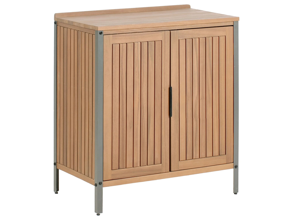Outdoor Kitchen Cabinet Brown Acacia Wood 2 Shelves 2 Doors Unit with Top 50 x 80 x 92 cm Garden Kitchen Dining Beliani