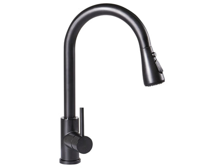 Kitchen Tap Black Stainless Steel Pull Out Mixer Spring Coil Faucet with Flexible Spring Hose Beliani