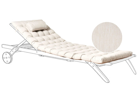 Sun Lounger Pad Cushion Light Beige Polyester UV Resistant with Ties and Headrest Thick Cushion Beliani