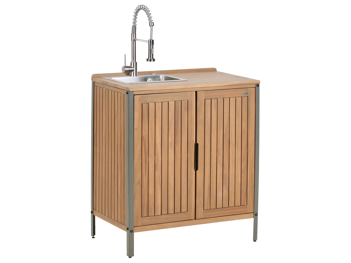 Outdoor Kitchen Cabinet Brown and Silver Acacia Wood Sink Faucet 2 Shelves 2 Doors Unit with Top 50 x 80 x 92 cm Garden Kitchen Dining Beliani