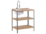 Outdoor Kitchen Island Brown and Silver with Sink Acacia Wood 2 Shelves Unit with Top 50 x 80 x 92 cm Garden Kitchen Dining Beliani