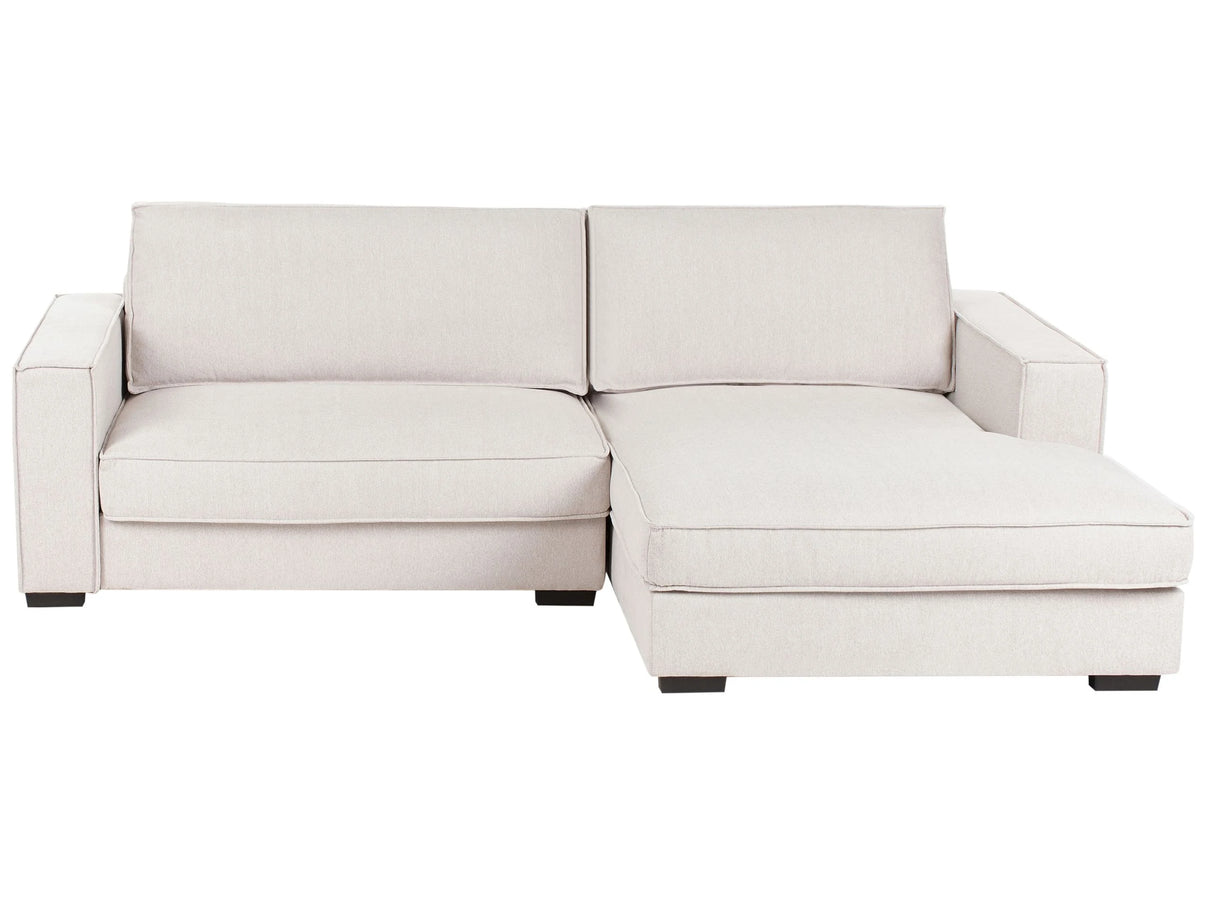 Left Hand Corner Sofa Bed Light Beige Fabric Polyester Upholstered 2 Seater L-Shaped with Cushions Modern Style Living Room Beliani