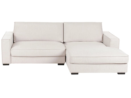 Left Hand Corner Sofa Bed Light Beige Fabric Polyester Upholstered 2 Seater L-Shaped with Cushions Modern Style Living Room Beliani