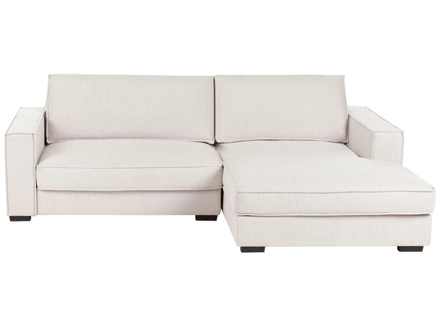 Left Hand Corner Sofa Bed Light Beige Fabric Polyester Upholstered 2 Seater L-Shaped with Cushions Modern Style Living Room Beliani