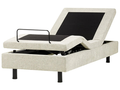 Electric Bed Beige Polyester EU Small Single 2ft6 Remote Control Adjustable without Headboard Beliani
