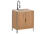 Outdoor Kitchen Cabinet Brown with Black Acacia Wood Sink Faucet 2 Shelves 2 Doors Unit with Top 50 x 80 x 92 cm Garden Kitchen Dining Beliani