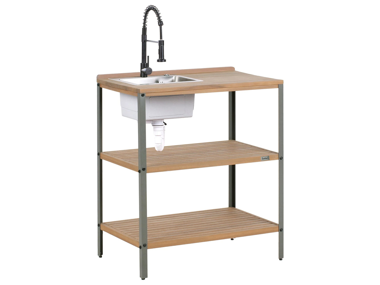 Outdoor Kitchen Island Brown and Black with Sink Acacia Wood 2 Shelves Unit with Top 50 x 80 x 92 cm Garden Kitchen Dining Beliani