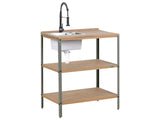 Outdoor Kitchen Island Brown and Black with Sink Acacia Wood 2 Shelves Unit with Top 50 x 80 x 92 cm Garden Kitchen Dining Beliani