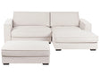 Left Hand Corner Sofa with Ottoman Light Beige Fabric Polyester Upholstered 3 Seater L-Shaped with Cushions Modern Style Living Room Beliani