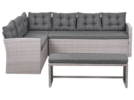 Garden Corner Sofa Grey PE Rattan with Cushions Sofa Bench Wicker Beliani