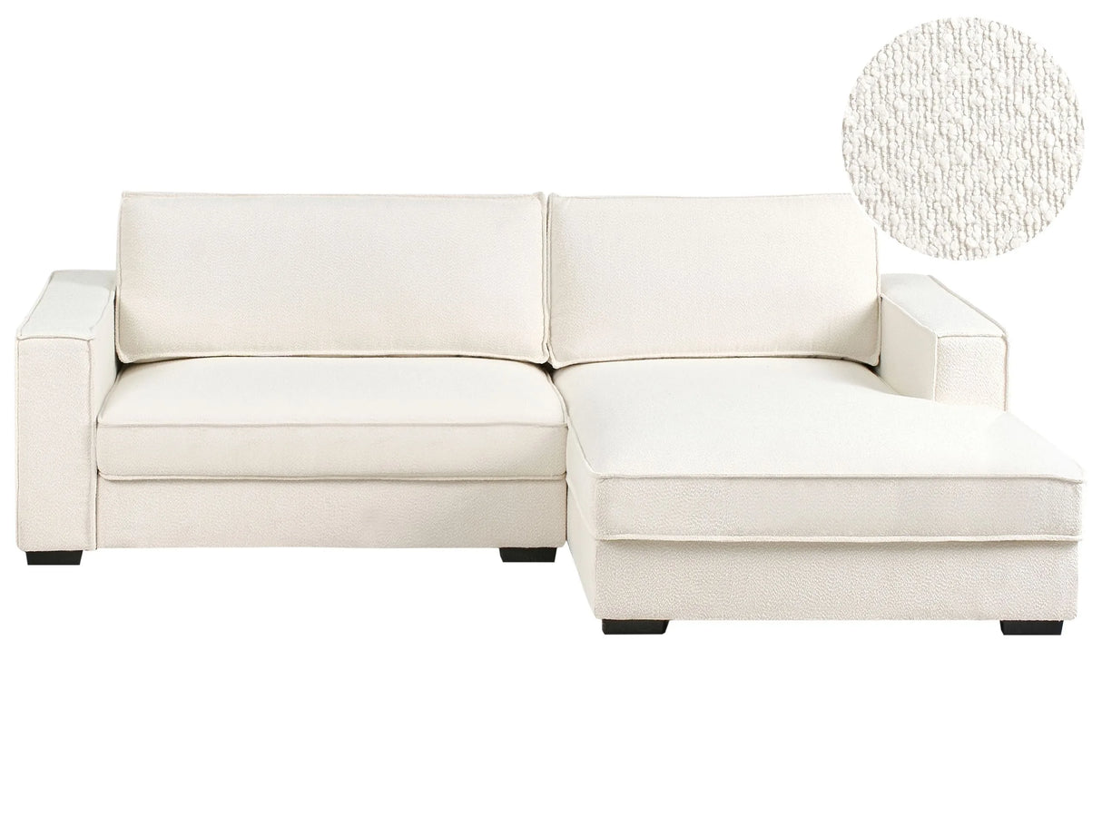 Left Hand Corner Sofa Off-White Boucle Upholstered 2 Seater L-Shaped with Cushions Modern Style Living Room Beliani