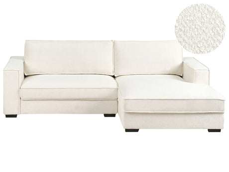 Left Hand Corner Sofa Off-White Boucle Upholstered 2 Seater L-Shaped with Cushions Modern Style Living Room Beliani