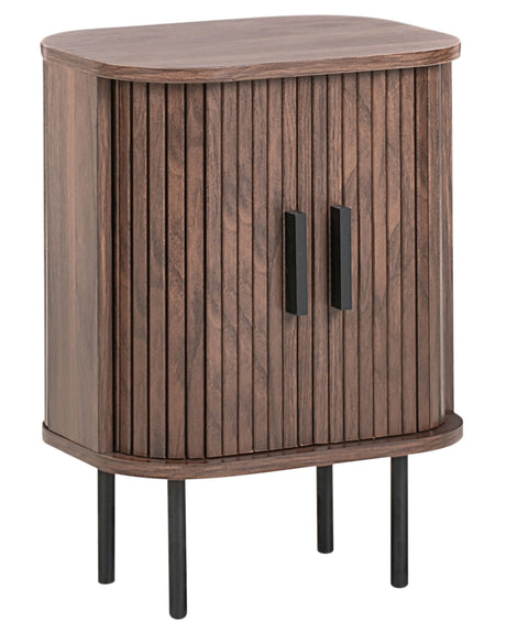 Nightstand Bedside Table Dark Brown Black Legs MDF Metal 40 x 30 cm dulap retro cu ui glisante pentru living Beliani