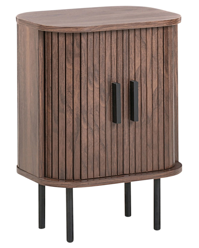 Nightstand Bedside Table Dark Brown Black Legs MDF Metal 40 x 30 cm dulap retro cu ui glisante pentru living Beliani