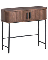 Console Table Dark Brown Black Legs MDF Metal 80 x 30 cm Retro Sliding Cabinet Living Room Beliani