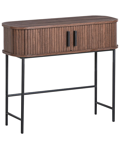 Console Table Dark Brown Black Legs MDF Metal 80 x 30 cm Retro Sliding Cabinet Living Room Beliani