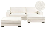 Left Hand Corner Sofa with Ottoman Off-White Boucle Upholstery 3 Seater L-Shaped with Cushions Modern Style Living Room Beliani