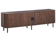 TV Stand Dark Brown Black Legs MDF Metal TV Up To 70 Retro Sliding Cabinet Cable Management Living Room Beliani