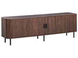 TV Stand Dark Brown Black Legs MDF Metal TV Up To 70 Retro Sliding Cabinet Cable Management Living Room Beliani