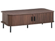 Coffee Table Dark Brown Black Legs MDF Metal 120 x 60 cm Retro Sliding Cabinet Storage Living Room Beliani