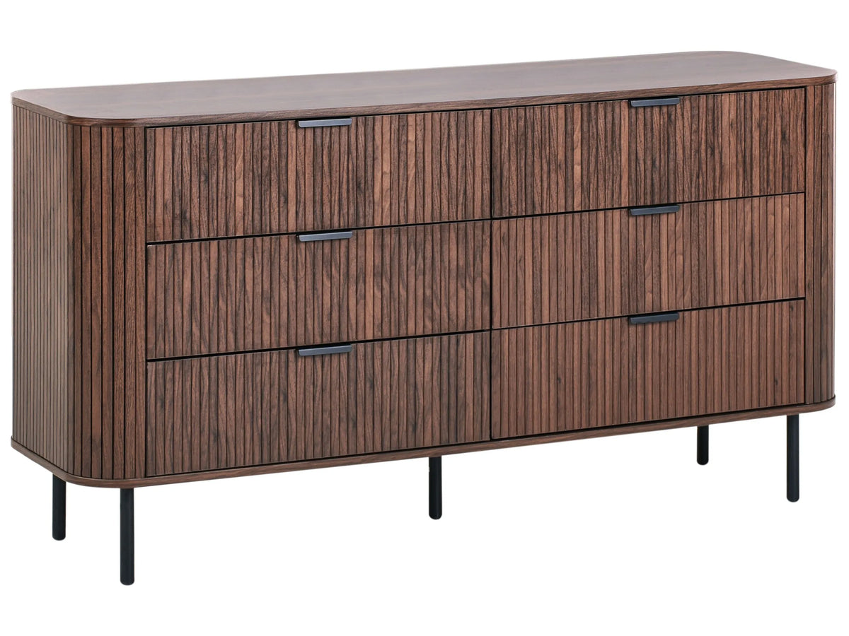 Sideboard Chest of Drawers Dark Brown Black Legs MDF Metal Retro 6 Drawers Living Room Beliani