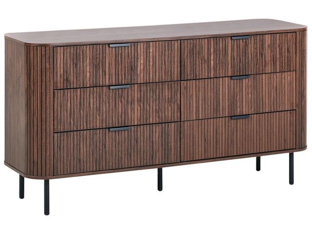 Sideboard Chest of Drawers Dark Brown Black Legs MDF Metal Retro 6 Drawers Living Room Beliani