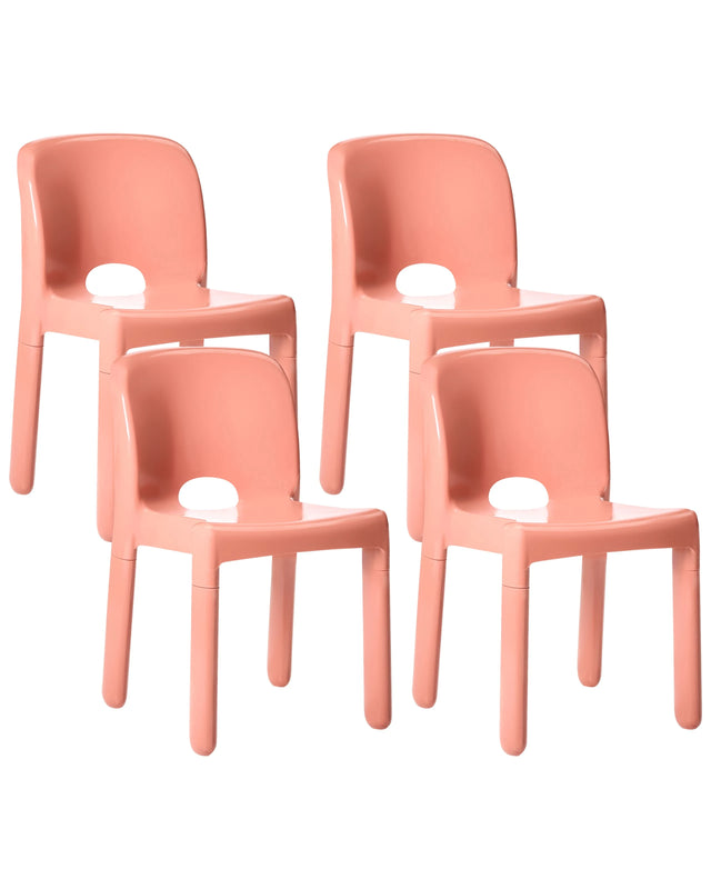 Set of 4 Dining Chairs Coral Plastic Indoor Outdoor Stacking Garden without Armrests Minimalistic Style Beliani