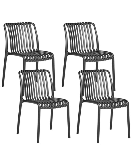 Set of 4 Dining Chairs Black Plastic Indoor Outdoor Stacking Garden without Armrests Minimalistic Style Beliani