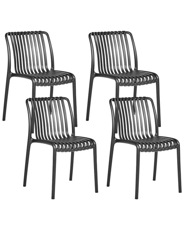 Set of 4 Dining Chairs Black Plastic Indoor Outdoor Stacking Garden without Armrests Minimalistic Style Beliani