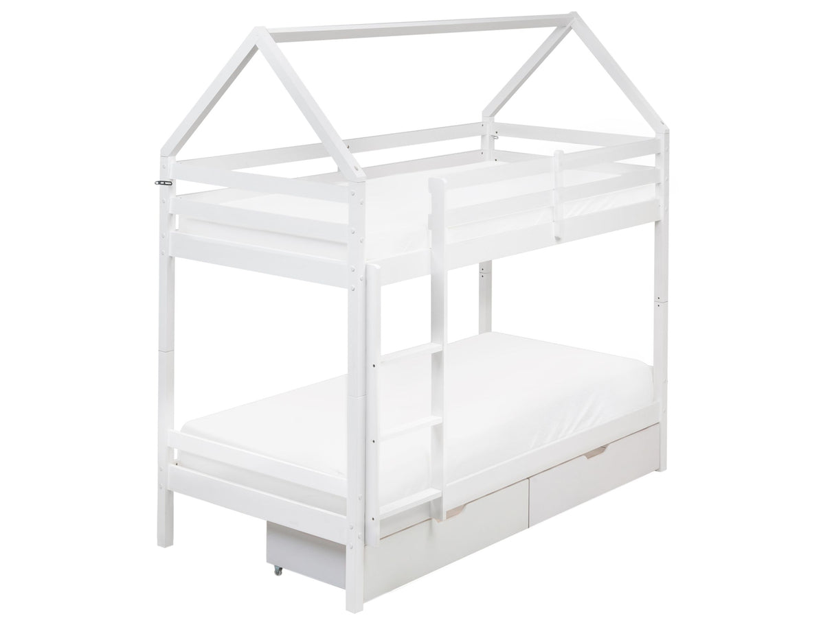 Double Bunk Bed with Storage Drawers White Pine Wood EU Single Size 3ft High Sleeper Children Kids Bedroom Beliani