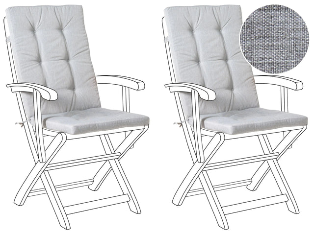 Set of 2 Outdoor Seat/Back Cushions Grey Melange Polyester Tufted Thick Cushion for a Garden Chair Beliani