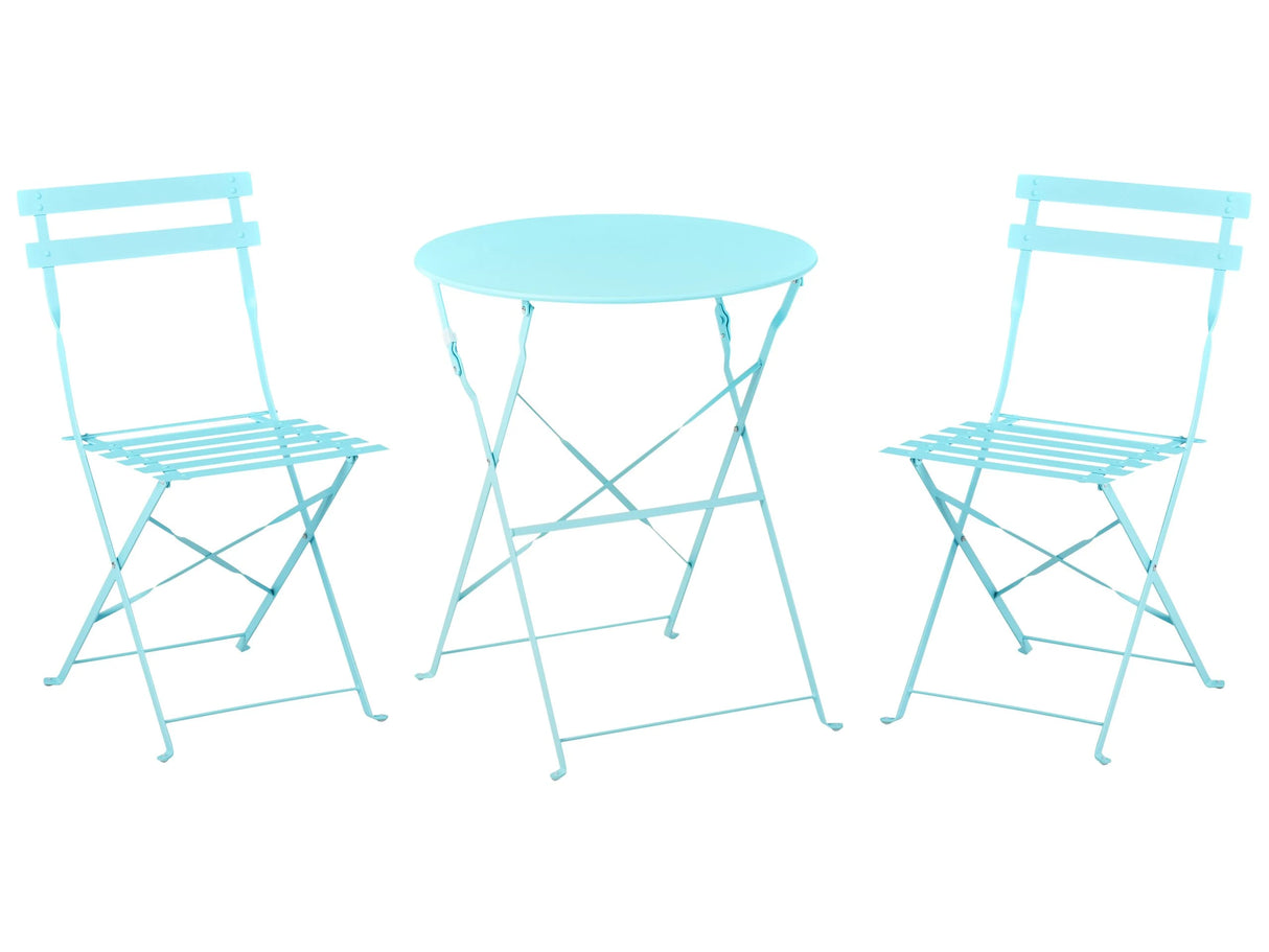 3 Piece Bistro Set Blue Metal Folding Slatted Seat Back Outdoor Beliani