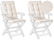 Set of 2 Outdoor Seat/Back Cushions Light Beige Polyester Tufted Thick Cushion for a Garden Chair Beliani