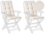 Set of 2 Outdoor Seat/Back Cushions Light Beige Polyester Tufted Thick Cushion for a Garden Chair Beliani
